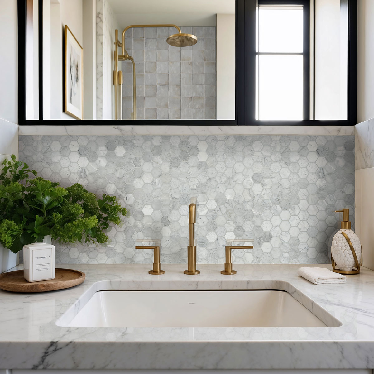Carrara White Honed 2" Hexagon Mosaic Tile - Image 7