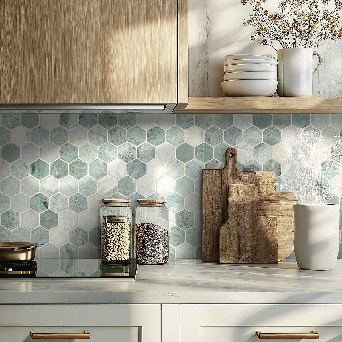 Icelandic Green 2” Hexagon Mosaic Tile - Image 4