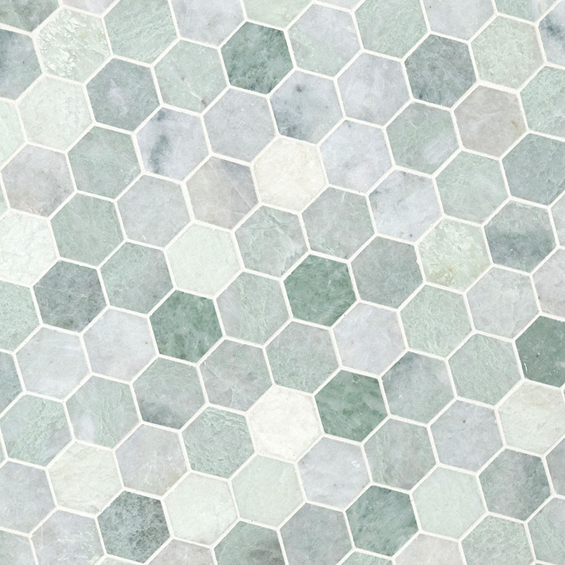 Icelandic Green 2” Hexagon Mosaic Tile - Image 2